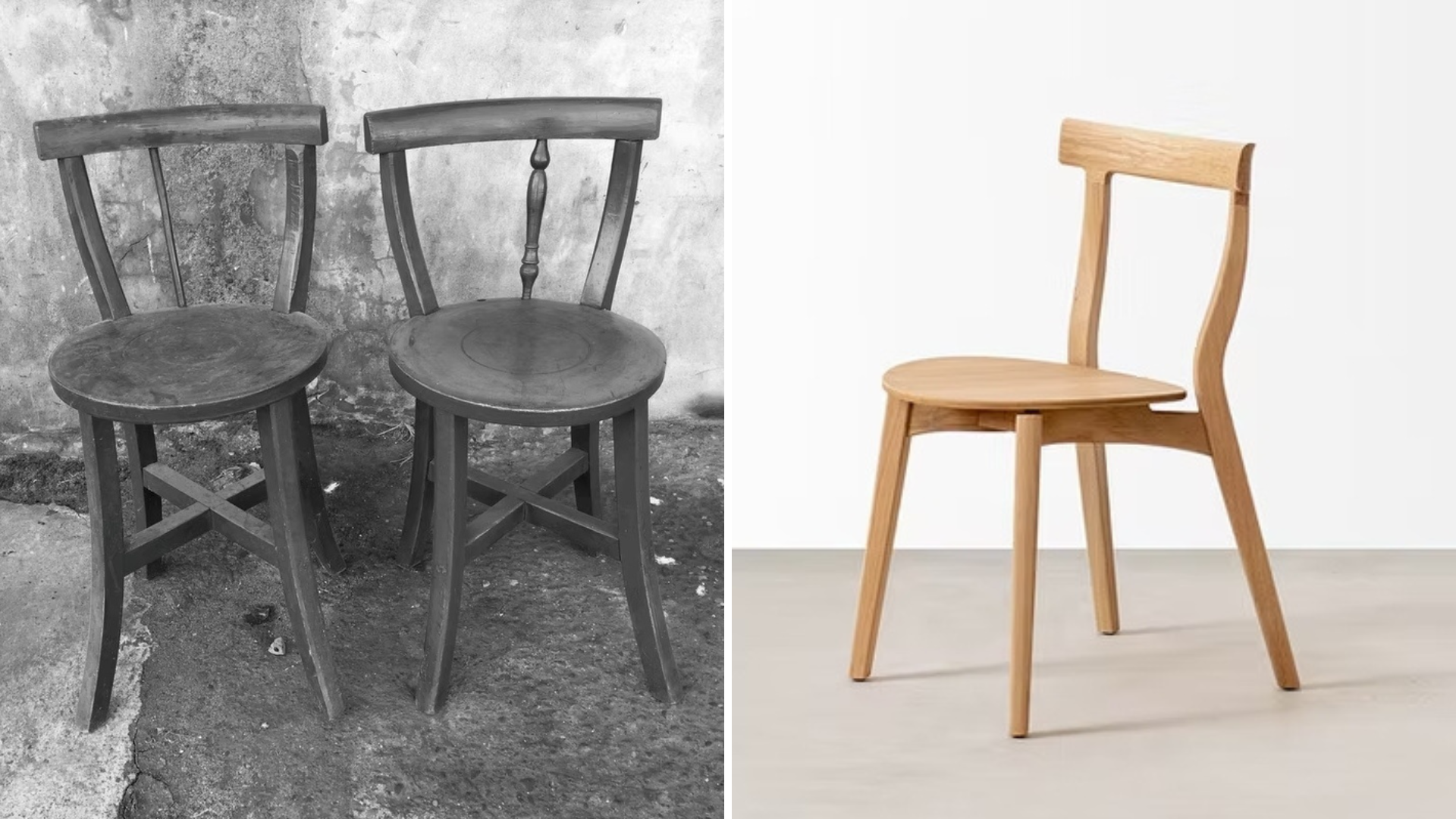 The design of the “Hirundo Chair” (right) was inspired by the vintage “Peacock Chair” (left). Yi-Fu Chen completely reimagined its proportions, seat height, and backrest shape, offering a modern reinterpretation of this historically rich classic.
