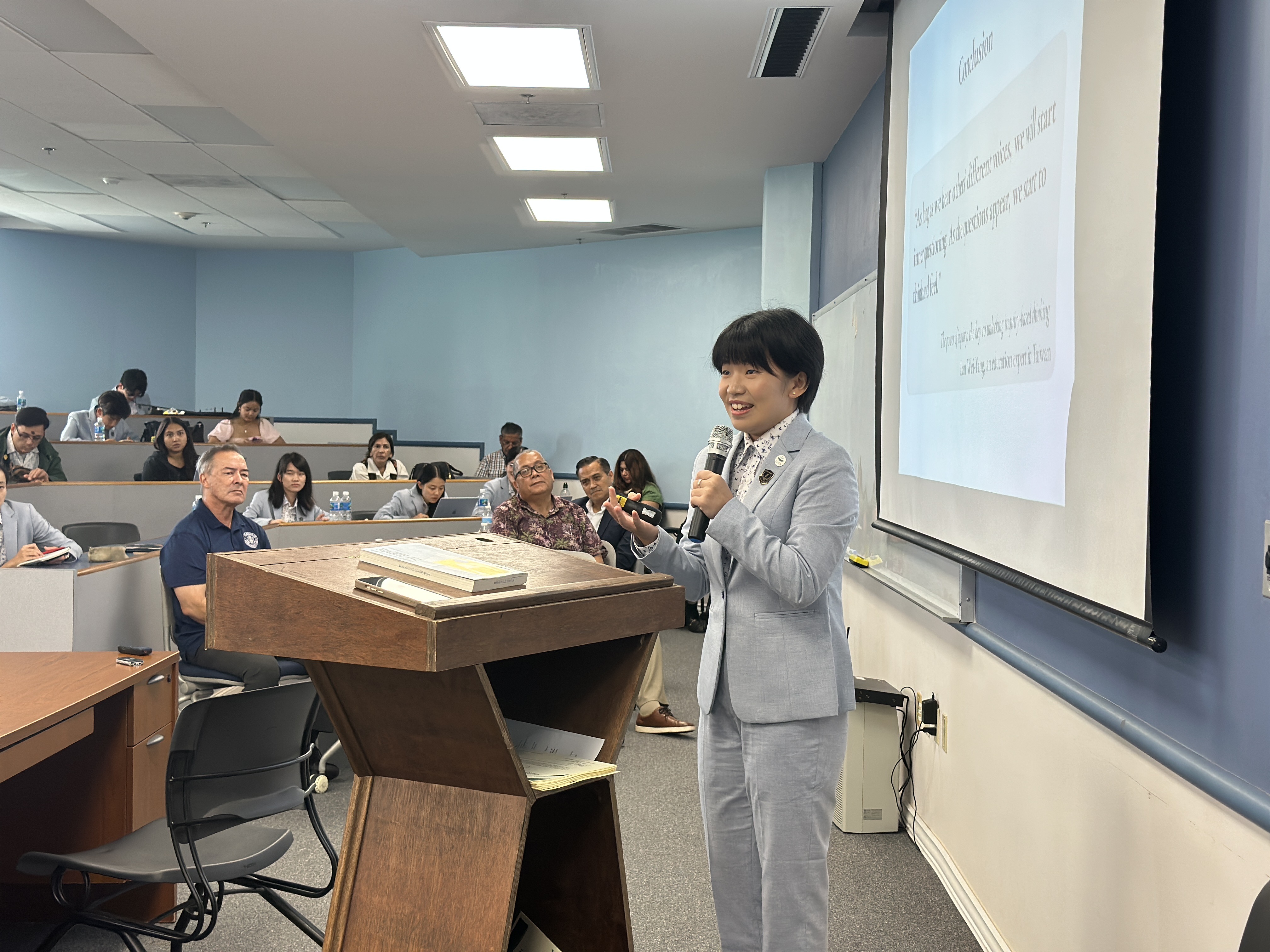 Ting-En Chang shares the current state of Indigenous education in Taiwan at a forum at the University of Guam.