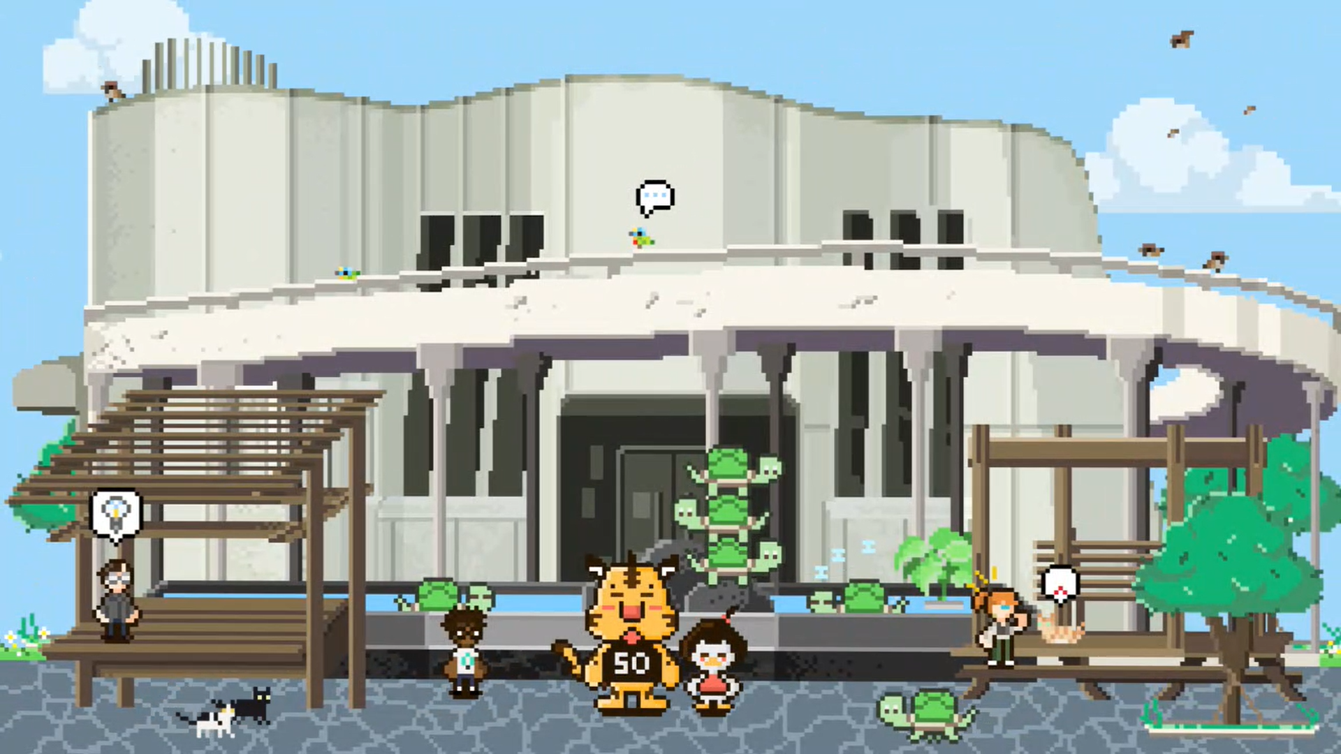 The curatorial team specially created an animation featuring Taiwan Tech mascots “Luo Si” and “Ban Shou” as they visit the campus's iconic buildings, weaving together the memories of Taiwan Tech members.