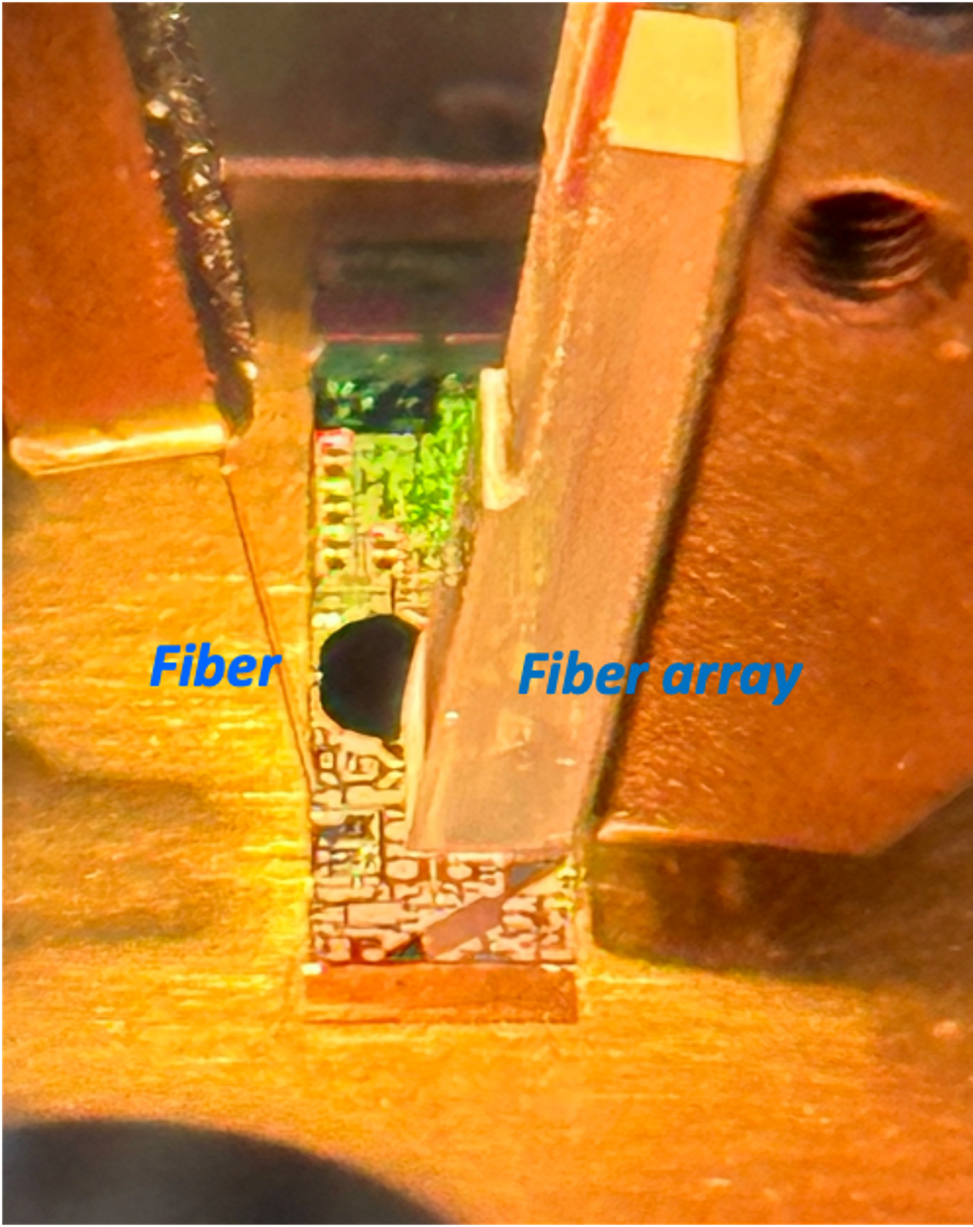 In the measurement system, the optical fiber is responsible for light input. Once the light signal enters, it is directed to the silicon photonics optical coherence tomography (OCT) chip, and then transmitted to the optical fiber array for image analysis.