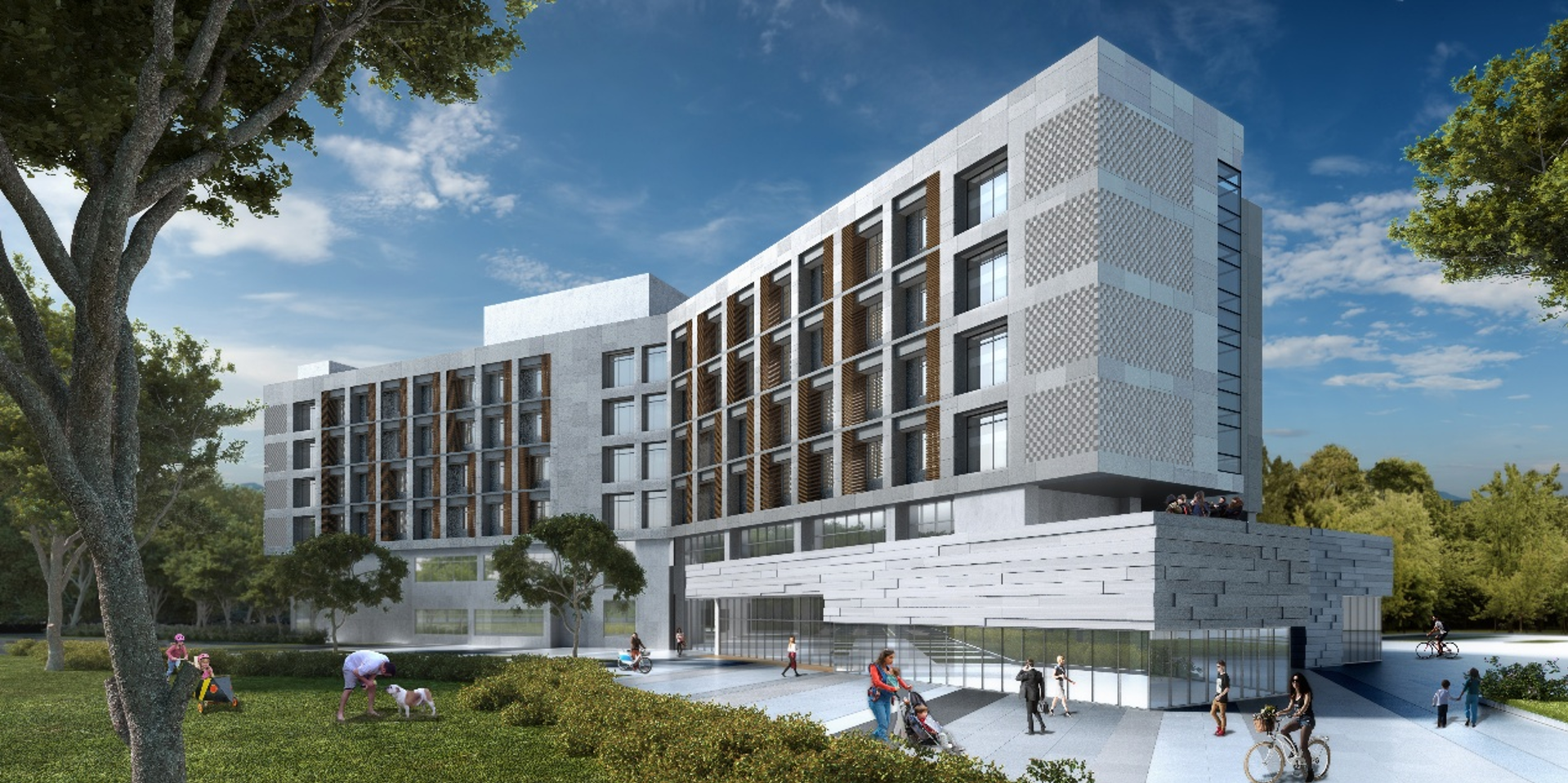 The International College Building is a six-story above-ground structure with one basement level, featuring dining facilities, classrooms, reading rooms, offices, and accommodation for approximately 500 faculty members and students, creating a shared living and learning environment for local and international students.