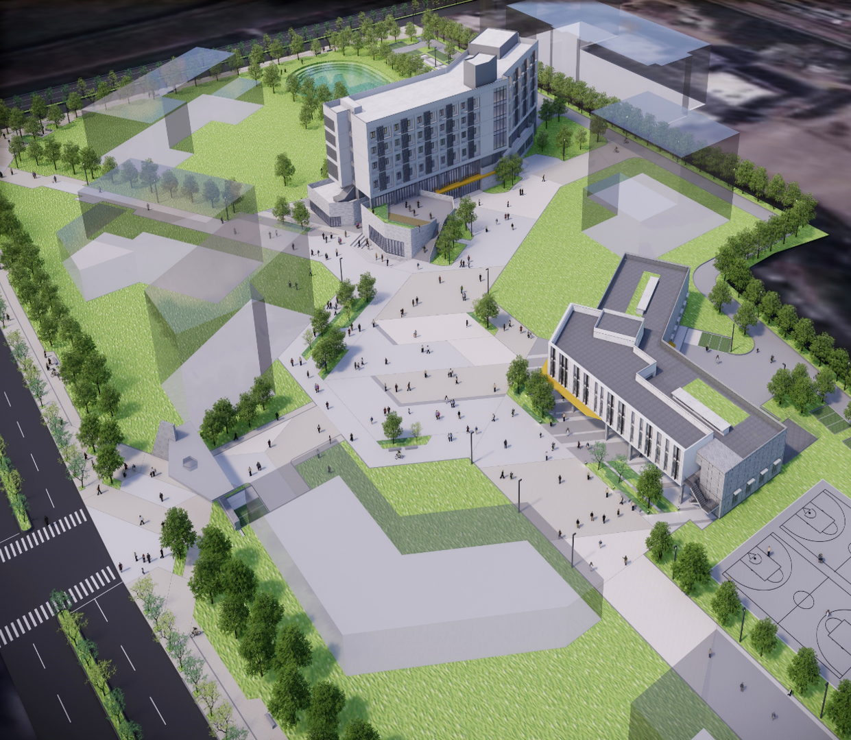 The continuation project of the International College Building and the Advanced Industry–Academia Center at Taiwan Tech’s Hsinchu Campus has officially resumed, with a total budget of NTD 1.1 billion. The facilities are scheduled to be completed and opened in phases by the end of 2026 and in 2028.