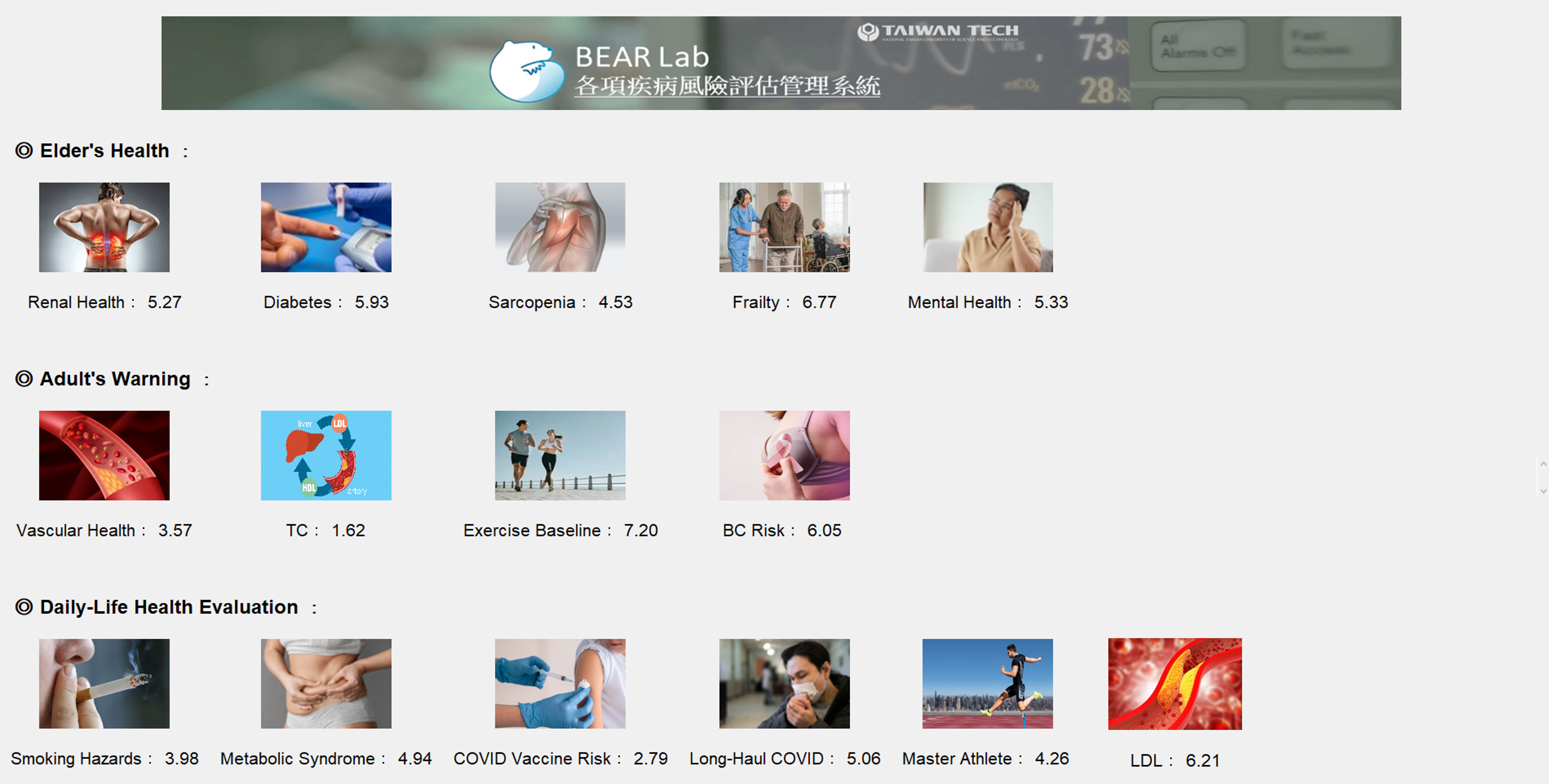 The online risk assessment management system integrates the wearable device to instantly generate graphical reports, using a 0–10 scale as the evaluation index; the higher the score, the higher the risk. This assists users in quickly grasping key risk factors and enables more precise alignment of subsequent treatments.